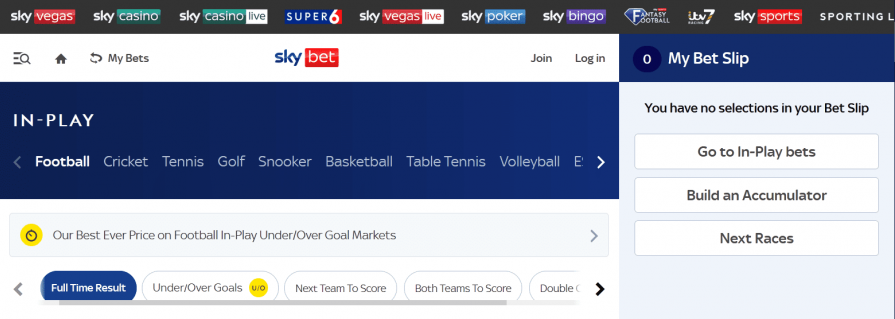 Skybet in-play market